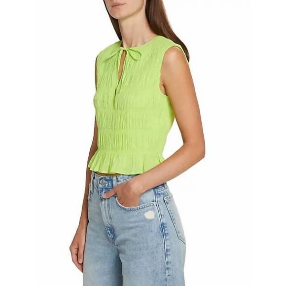 NEW FRAME sleeveless shirred top in bright lime - Picture 2 of 3